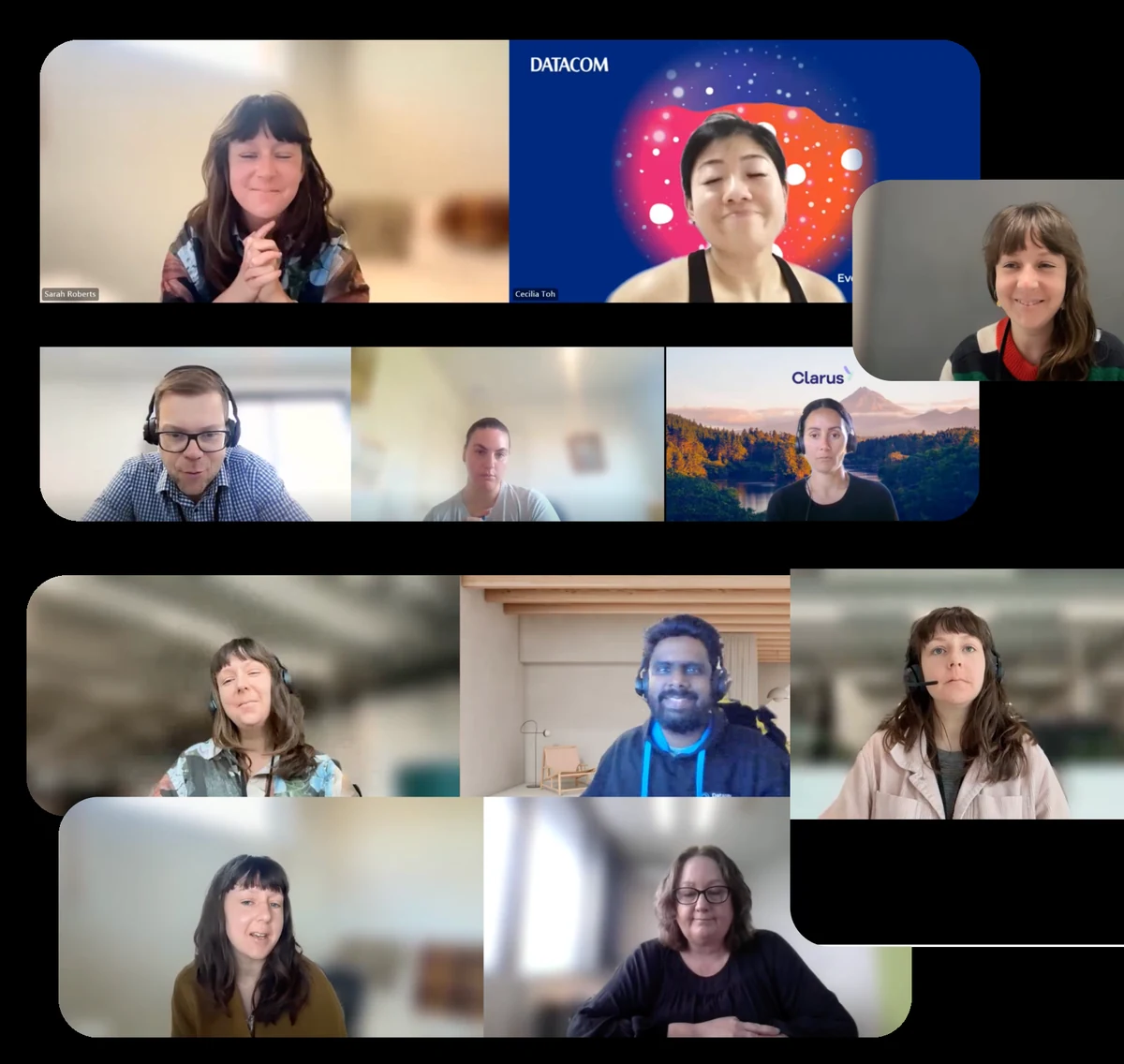 A grid of colleagues on a video call workshop